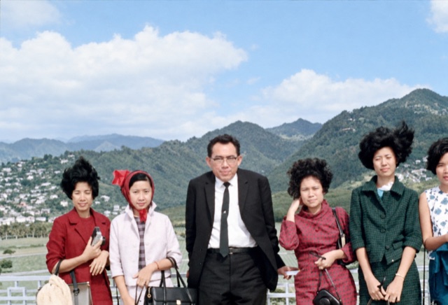 A group with a mountain view